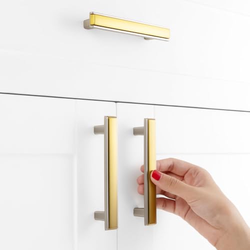 Gold and Nickel Cabinet Pulls Drawer Handles 3-3/4 Inch 5 Pack 2281 - color: Gold & Brushed Nickel, size: 3-3/4 In Hole Distance, style: 5 Pack