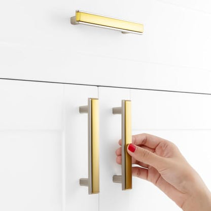 Gold and Nickel Cabinet Pulls Drawer Handles 3-3/4 Inch 5 Pack 2281 - color: Gold & Brushed Nickel, size: 3-3/4 In Hole Distance, style: 5 Pack