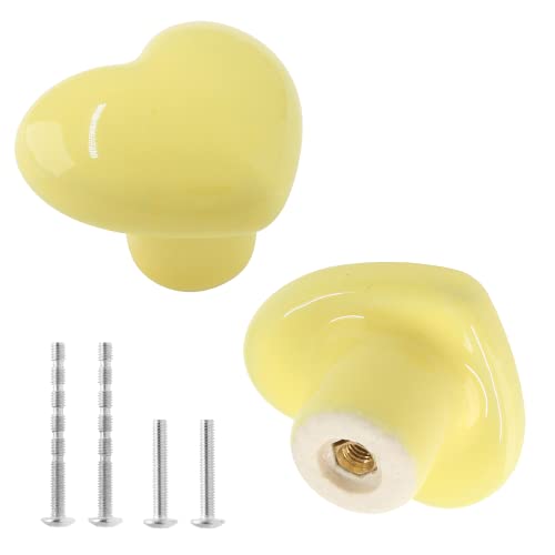 2pcs Ceramic Heart Yellow Drawer Knobs, Cute Cabinet Pulls for Kids - color: Yellow + Heart Shape, size: 2 Pack