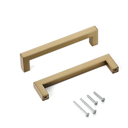 20 Pack Champagne Cabinet Pulls 5 Inch Square Drawer Handles Champagne Bronze Cabinet Handles Dresser Pulls Modern Stainless Steel Kitchen Hardware - color: Champagne, size: 5 Inch Hole Centers