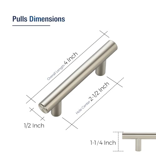 20 Pack Brushed Nickel Cabinet Handles, 2-1/2 in Hole Center Cabinet Pulls - color: Brushed Nickel, size: 2-1/2 in Hole Center