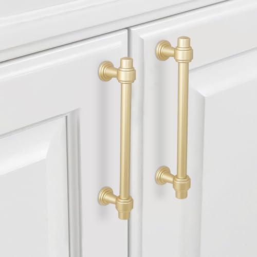 10 Pack Brushed Gold Cabinet Pulls 6-1/4 Inch(160mm) Hole Center Drawer Pulls Cabinet Hardware Kitchen Cabinet Handles for Bathroom Dresser Pulls - color: Brushed Gold, size: 6-1/4" Hole Center（160mm）