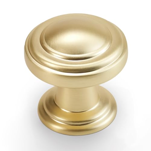 10 Pack Brushed Brass Kitchen Cabinet Knobs - Gold Drawer Handles - color: Brushed Brass, size: Knob