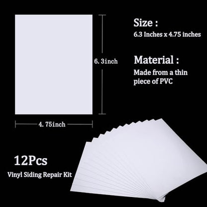 Vinyl Siding Repair Kit 12Pcs 6.3X4.75Inch Self-Adhesive Vinyl Siding Patch PVC Tape Cover Any Cracks Holes Blemishes on Vinyls Sidings Fence Tools Home Skirting - size: 12 patches