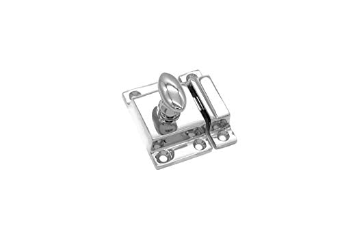 1 5/8” Small Cast Brass Cupboard Latch with Oval Turn Piece in Polished Nickel Finish Country Furniture Modern Cabinetry, Boat Cabinets Excellent Replica of an Antique Cupboard Turn Latch