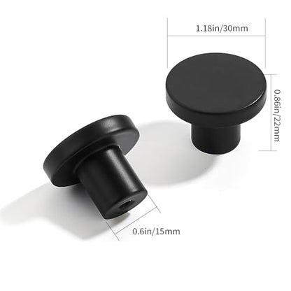 25 Packs of 1-1/5-inch Matte Black Drawers and Cabinet knobs, Round pulls, Suitable for bathrooms, Closets, Kitchens and Dressing Tables