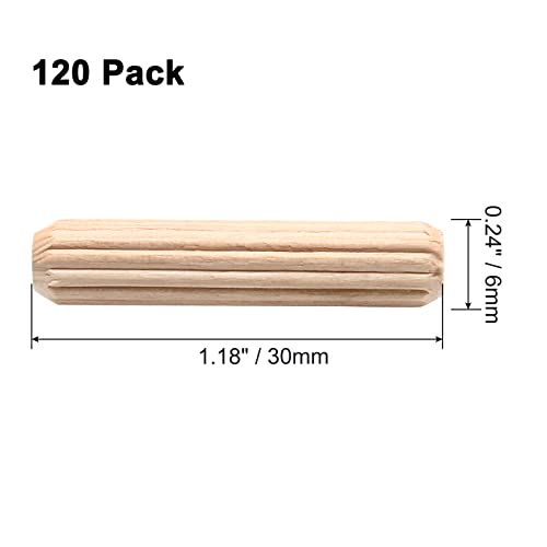 120Pcs 1/4" x1-1/8 Hardwood Fluted Dowel Pins for Woodworking DIY - size: 1/4" x 1-1/8"