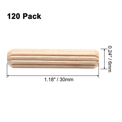 120Pcs 1/4" x1-1/8 Hardwood Fluted Dowel Pins for Woodworking DIY - size: 1/4" x 1-1/8"