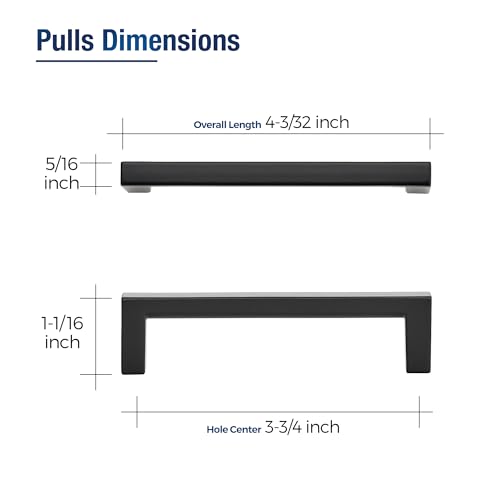 JOY DECOR Matte Black Cabinet Pulls Slim Square Handles 3-3/4 Inch, 30 Pack - size: 3-3/4 Inch Hole Center