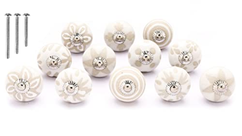 NAQSH Ceramic Cabinet Knobs Kitchen Drawer Knob Handpainted Cupboard Door & Drawers Pulls (White & Beige, 12) - style: White & Beige