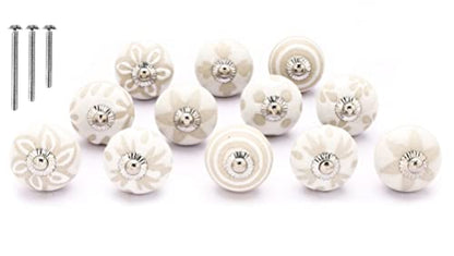 NAQSH Ceramic Cabinet Knobs Kitchen Drawer Knob Handpainted Cupboard Door & Drawers Pulls (White & Beige, 12) - style: White & Beige