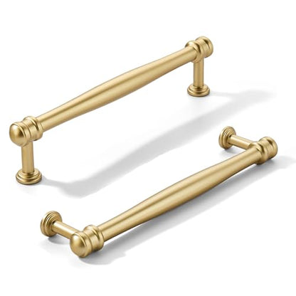 khtumeware 10 Pack 6inch(152mm) Hole Center Brushed Gold Cabinet pulls Matte Gold Solid Heavy-Duty Tradition Kitchen Cabinet Handle Cabinet Hardware for Dressing Table Bathroom Pull - color: Brushed Gold, size: 6inch(152mm) hole center