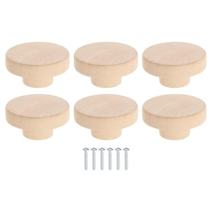 uxcell 6Pcs Round Wood Drawer Knob, 2" Diameter Flat Round Dresser Knobs Wooden Knobs with Screws for Furniture Drawer Dresser Wardrobe Cupboard - size: 2 Inch