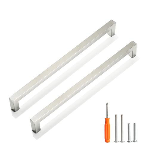Cabinet Pulls Brushed Nickel Cabinet Handles Square Drawer Pulls, 30 Pack 10 Inch Stainless Steel Kitchen Door Cupboard Cabinet Handles, Cabinet Hardware Drawer Handles, 256mm Hole Centers - color: Brushed Nickel, size: Two Hole - 10 inch Hole Centers(256