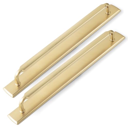 Goo-Ki 2 Pack Cabinet Pulls Champagne Bronze Drawer Pulls with Backplate,12-3/5 Inch Hole Center Cabinet Handles with Spacer Kitchen Zinc Alloy Hardware - color: Champagne Bronze, size: 12-3/5 Inch Hole Center