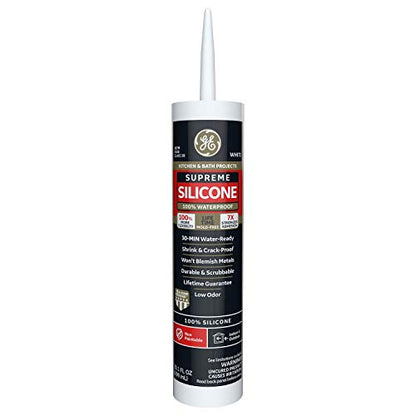 GE Supreme Silicone Caulk for Kitchen & Bath, White, 10.1 fl oz Cartridge, 1 Pack