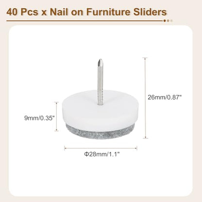 uxcell Nail-on Furniture Sliders, 40Pcs Nail-on Felt Pads Round Chair Table Feet Pads Chair Leg Floor Protectors for Hardwood Floors (White, 28mm/1.1") - size: 28mm/1.1"