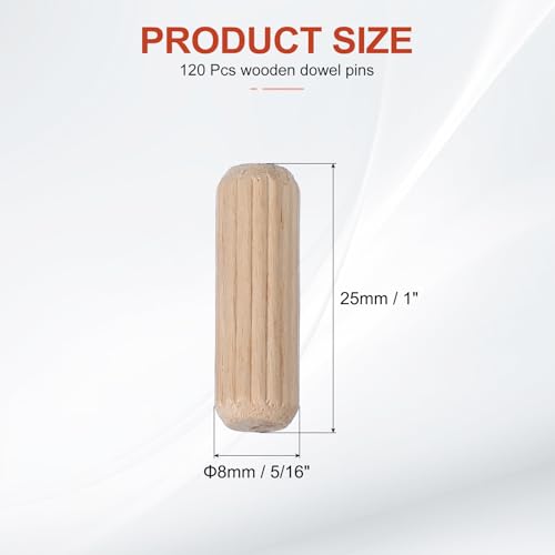MECCANIXITY Wooden Dowel Pins 5/16" x 1" (8mm x 25mm) Straight Dowel Rods Wood Fluted Dowels Rods for Crafts Furniture DIY Hardwood Count 120 - size: 5/16" x 1"