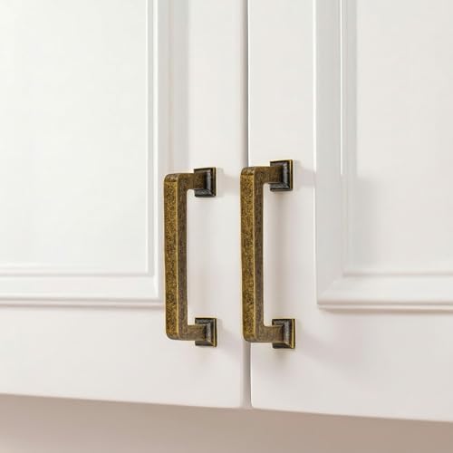 homdiy 20 Pack 3 Inch Antique Brass Cabinet Pulls, Solid Zinc Alloy - color: Antique Brass, size: 3" Hole Center