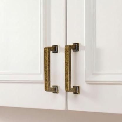 homdiy 20 Pack 3 Inch Antique Brass Cabinet Pulls, Solid Zinc Alloy - color: Antique Brass, size: 3" Hole Center