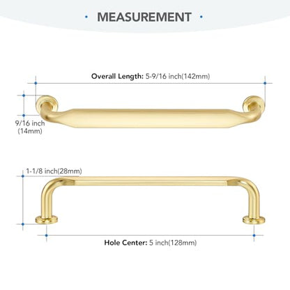 HOME EDIT Brushed Gold Solid Cabinet Handles & Pulls 5 Inch 10 Pack - color: Brushed Gold, size: 5 inches Hole Center