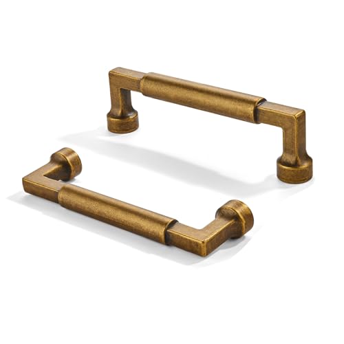 2 Pack 3-1/2 Inch Hole Center Antique Brass Cabinet Pulls-Heavy Duty Solid Cabinet Handles for cabinets Dressers Kitchens Handles Bathroom cabinets - color: Antique Brass, size: 3-1/2"(89mm) Hole Center