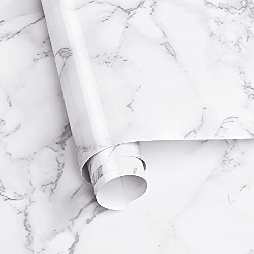 Caltero Marble Contact Paper 24" x 118" White Grey Marble Wallpaper Peel and Stick Glossy Marble Contact Paper Self Adhesive Contact Paper for Countertop Kitchen Cabinets Bathroom - color: White/Grey, size: 118" x 24"