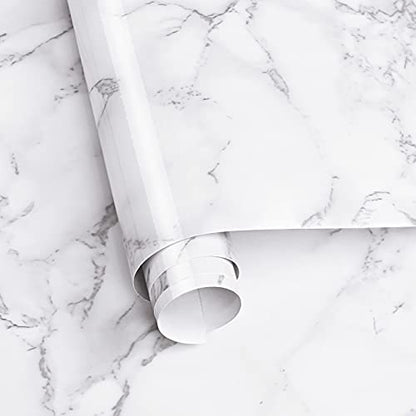 Caltero White/Grey Marble Wallpaper, 24x197 Glossy PVC, Self-Adhesive Contact Paper for Kitchen Cabinets, Bathroom, Waterproof, Removable, Wide Usage, 32 sq.ft - color: White/Grey, size: 197" x 24"