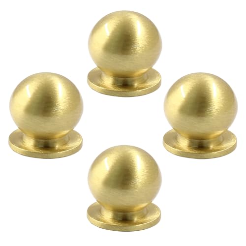 Jiozermi 4 Pack Mini Round Solid Brass Knobs, Gold, 5/9 Inch - color: Gold, size: 5/9 Inch(14mm)