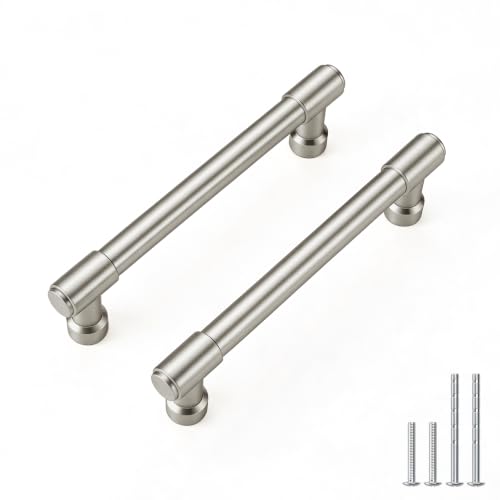 Goldenwarm 10 Pack 3-3/4 Inch Brushed Nickel Cabinet Pulls Modern Kitchen & Bathroom Hardware Heavy Duty Zinc Alloy Drawer Handles with Complete Screw Kit Consistent Finish for Whole-Home Renovations - color: Brushed Satin Nickel, size: 3-3/4 Inches Hole
