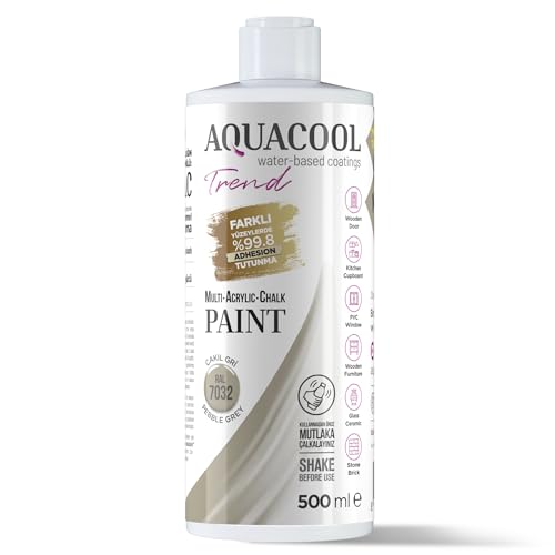 Aquacool Trend MAC All-in-One Furniture Paint – No Sanding No Primer, Chalk Paint for Cabinets, Wood, Tile & Countertops | Self-Leveling Matte Finish | 16.9 fl oz, 53 sq ft | 7032 Pebble Gray - color: Ral 7032 Pebble Grey