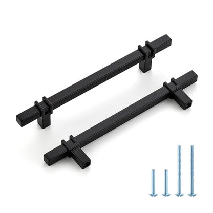 HOME EDIT 5 inch Black Cabinet Handles, 10 Pack Kitchen Cabinet Handles Matte Black Drawer Pulls Zinc Alloy Square Bar Kitchen Pulls - color: Black, size: 5 Inch Hole Center
