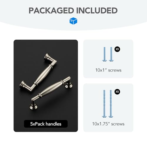 HOME EDIT Brushed Nickel Cabinet Handles 3-1/2 Inch Pulls 5 Pack - color: Brushed Nickel, size: 3-1/2 inches Hole Center