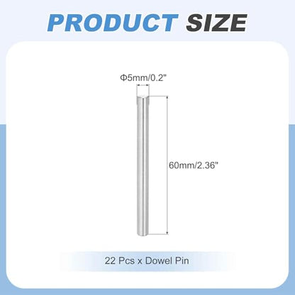 MECCANIXITY 22Pcs Dowel Pin 5mm x 60mm Shelf Support Pin 304 Stainless Steel Shelf Pegs for Shelves Cabinets Furniture Nickel Plated, Silver Tone - size: 5mm x 60mm