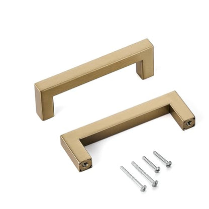 20 Pack Kitchen Cabinet Handles 3 3/4 Inch Champagne Square Cabinet Pulls Drawer Pulls Bronze Cupboard Handles Modern Stainless Steel Kitchen Cabinet Hardware - color: Champagne, size: 3.75 inch hole centers