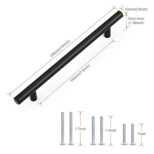 Probrico 30 Pack Holes Centers 7.5Inch(192mm) Black Kitchen Cabinet Pulls,Stainless Steel Dresser Drawer Handles,10inch Length Classic Pull Handle for Cabinets - size: Center to Center: 7-1/2 inch