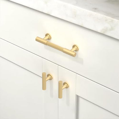 10 Pack Brushed Gold Cabinet Pulls 3 Inch(76mm) Kitchen Cabinet Handles Solid Heavy Duty Drawer Pulls - color: Brushed Gold, size: 3" Hole Center