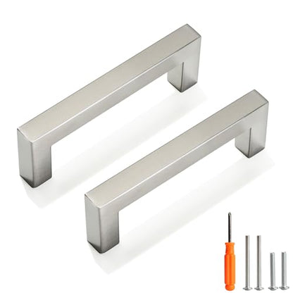 Cabinet Pulls Brushed Nickel Cabinet Handles Square Drawer Pulls, 30 Pack 3-3/4 Inch Stainless Steel Kitchen Door Cupboard Cabinet Handles, Cabinet Hardware Drawer Handles, 96mm Hole Centers - color: Brushed Nickel, size: Two Hole - 3-3/4 inch Hole Center