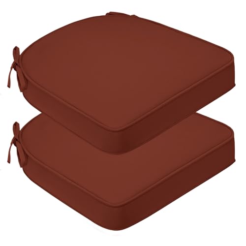 Outdoor Seat Cushions for Patio Furniture , 17" x 16" x 2.5" U & D-Shaped Patio Chair Cushions, UV & Weather-Resistant Round Corner Outdoor Seat Cushion Pads with Ties for Garden, Set of 2, Brick Red - color: Brick Red, size: 17x16x2.5 Inch-(2 Pack Round