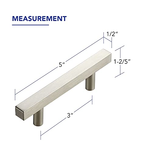 Brushed Nickel Cabinet Handles Drawer Pulls 3 Inch CC 25 Pack - color: Brushed Nickel Square T-Shaped, size: 3" Hole Center