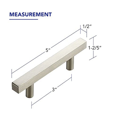 Brushed Nickel Cabinet Handles Drawer Pulls 3 Inch CC 25 Pack - color: Brushed Nickel Square T-Shaped, size: 3" Hole Center