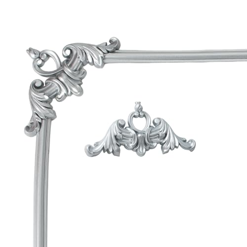 2 PCS Carved Appliques Onlays, SilverPVC Corners Applique Flower Carvings Decals for Mirrors Cabinets Walls Doors Chests Dressers Night Stand DIY Artwork Project - color: Silver Corner