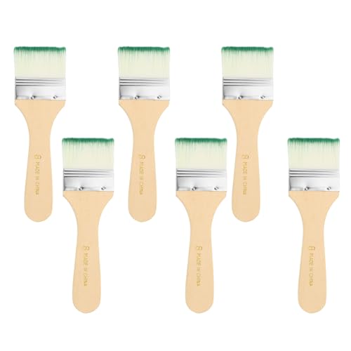 PATIKIL 6Pcs Wooden Paint Brush Set, 6.2" Nylon Bristle Flat Brushes #8 - color: Green/White, size: #8