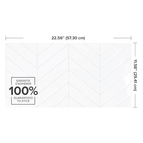Smart Tiles Peel and Stick backsplash, Chevron Pure White, 22.56"x11.58" - color: Pure White