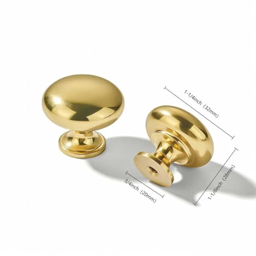 khtumeware Aged Brass Cabinet Knobs Cabinet 5 Pack 1-1/4 inch Diameter Round Knobs for Kitchen Cabinets,Bathroom Dressers and Cupboards - color: Aged Brass, size: 1-1/4 inch(32mm)