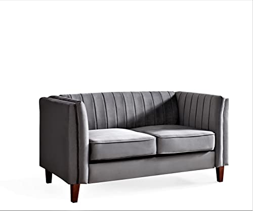 Container Furniture Direct Modern Luxury Velvet Couches for Living Room with High Density Foam, Soft Fabric Upholstery, Removable Cushions and Solid Wood Legs, 3 Piece Set Chair, Loveseat & Sofa, Grey - color: Grey, size: 3 Piece Set