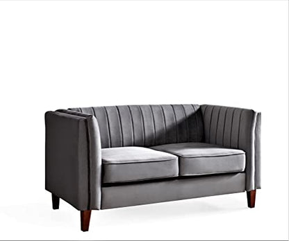 Container Furniture Direct Modern Luxury Velvet Couches for Living Room with High Density Foam, Soft Fabric Upholstery, Removable Cushions and Solid Wood Legs, 3 Piece Set Chair, Loveseat & Sofa, Grey - color: Grey, size: 3 Piece Set