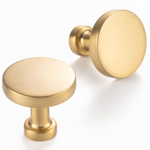 Round Brushed Gold Cabinet Knobs 1-1/4 Inch 10 Pack K2302 - color: Brushed Gold, size: Knob-10 Pcs