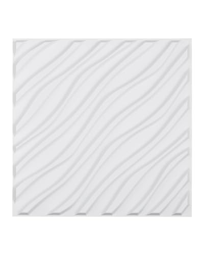 VEVOR 3D Wall Panels, 12-Pack 19.7 x 19.7 in PVC Modern Art Minimalist Wave Tiles, 32 Sq.Ft Coverage Accent Wall Panel, Interior Home Decor for Bedroom, Living & Gaming Room, Matte White