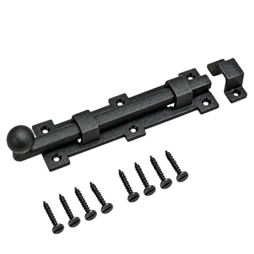 Renovators Supply Manufacturing Slide Bolt Latch 8 3/4 in. Black Wrought Iron Ball Tip Style Slide Bolt with Mounting Hardware - size: Pack of 1, style: 8.75 inch